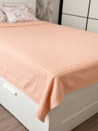 Покрывало хлопковое 150x200 см персиковое купить