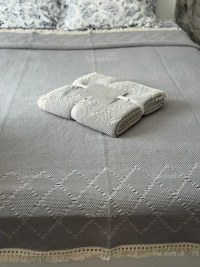 Вафельное покрывало мятно-серое 200×230 см — хлопковый плед евро | 7Я «Атмосфера Благополучия»