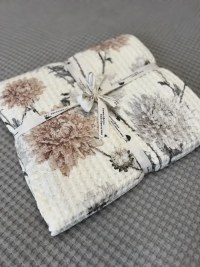 Вафельное покрывало 200x230 см айвори с цветочным узором – 100% хлопок | 7Я Атмосфера Благополучия